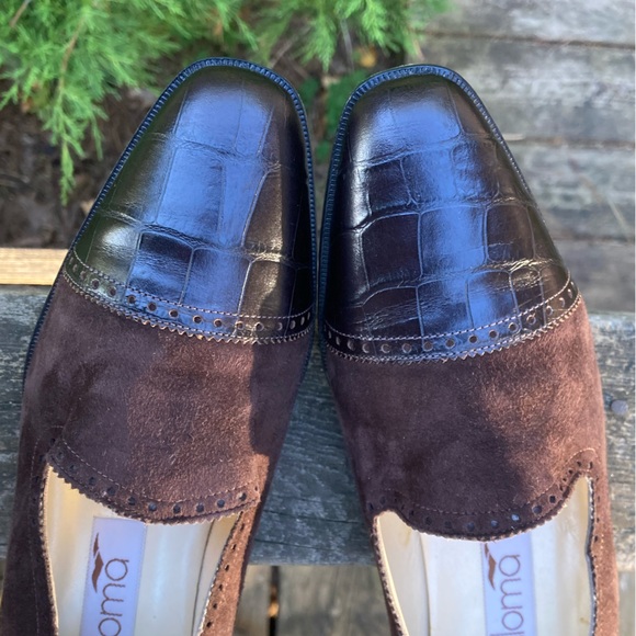 PALOMA PICASSO Shoes VINTAGE Retro Heels Brown Suede Leather Embossed Size 7.5 - Picture 2 of 15